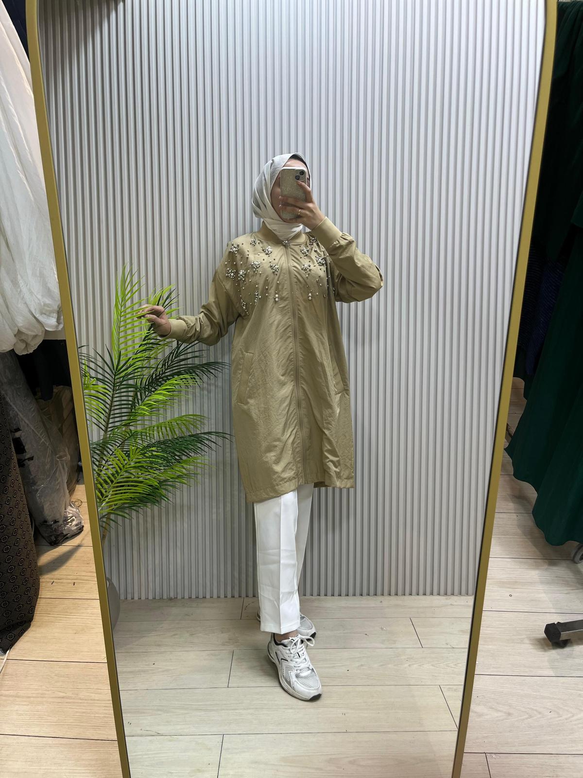 Mood Basic Vizon İnci Taşlı Trench | Cemseyf