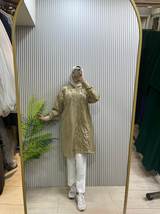 Mood Basic Vizon İnci Taşlı Trench | Cemseyf