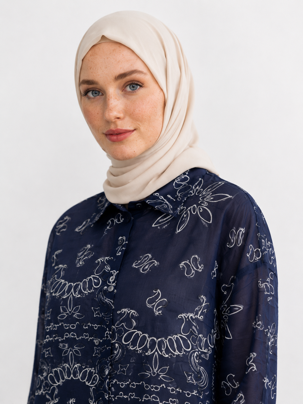 CS Bandana Desenli Oversize Gömlek – Lacivert