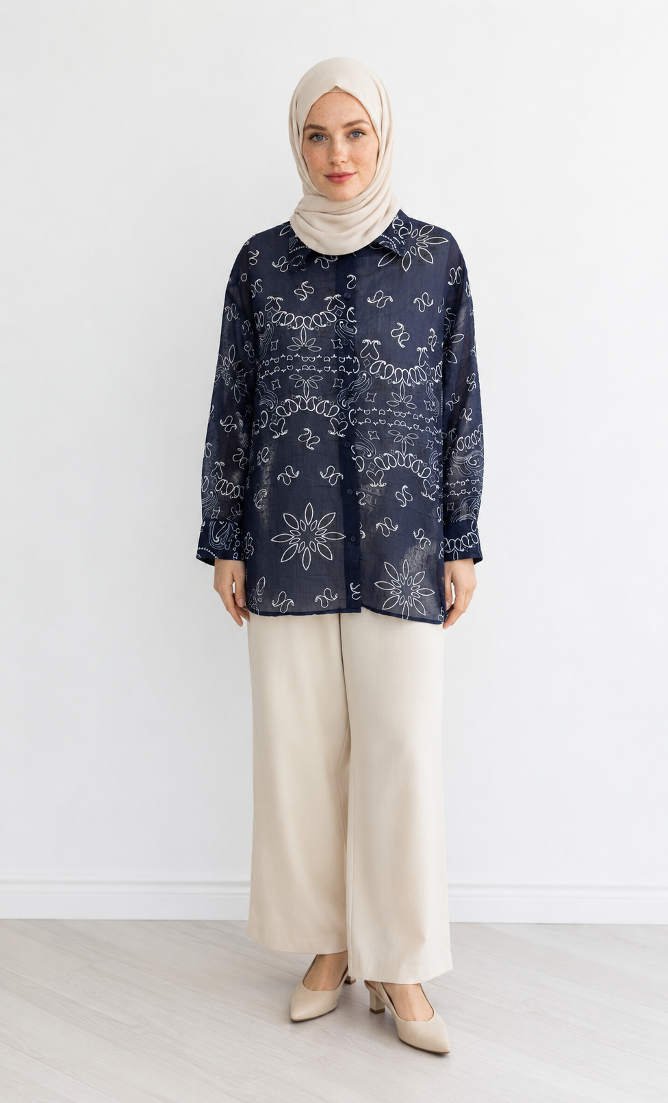 CS Bandana Desenli Oversize Gömlek – Lacivert