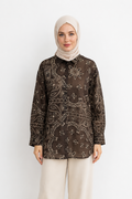 CS Bandana Desenli Oversize Gömlek – Kahverengi