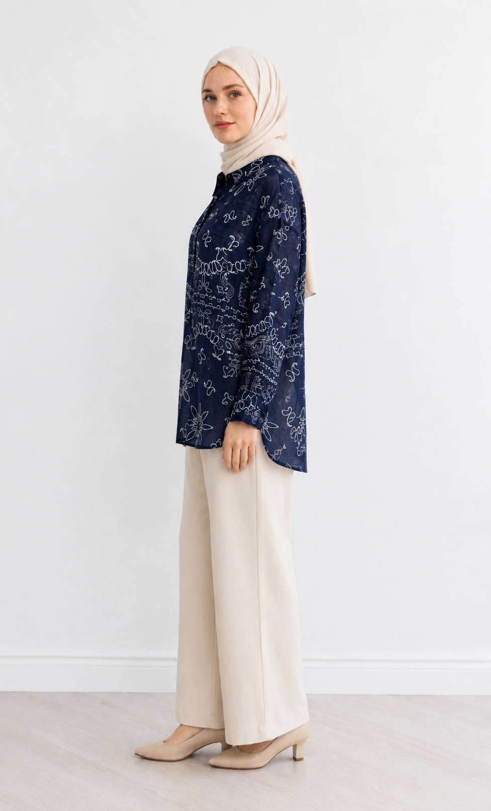 CS Bandana Desenli Oversize Gömlek – Lacivert