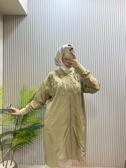 Mood Basic Vizon İnci Taşlı Trench | Cemseyf